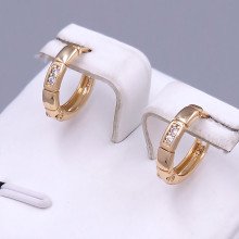Сережки ХР. Позолота 18К. Камені: білий циркон. Діаметр: 12 мм. Ширина: 2 мм.