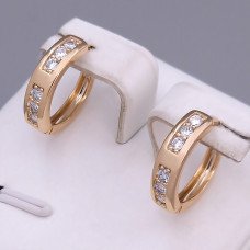 Сережки ХР. Позолота 18К. Камені: білий циркон. Діаметр: 16 мм. Ширина: 4 мм.