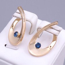 Сережки XР. Позолота 18К. Камені: Swarovski синій колір та білий циркон. Довжина: 18 мм. Ширина: 16 мм.