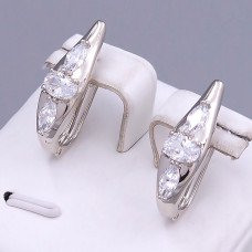 Сережки ХР. Родій. Камені: білий циркон. Довжина: 22 мм. Ширина: 6 мм.