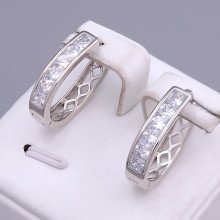 Сережки ХР. Родій. Камені: білий циркон. Довжина: 20 мм. Ширина: 5 мм.