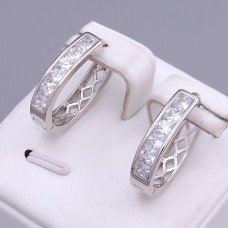 Сережки ХР. Родій. Камені: білий циркон. Довжина: 20 мм. Ширина: 5 мм.