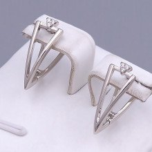 Сережки ХР. Родій. Камені: білий циркон. Довжина: 17 мм. Ширина: 7 мм.
