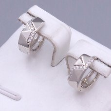 Сережки ХР. Родій. Камені: білий циркон. Діаметр: 12 мм. Ширина: 5 мм.