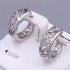 Сережки ХР. Родій. Камені: білий циркон. Діаметр: 18 мм. Ширина: 7 мм.