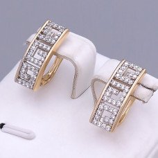 Сережки ХР. Позолота 18К+ родій. Камені: білий циркон. Довжина: 18 мм. Ширина: 8 мм.