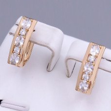 Сережки ХР. Позолота 18К. Камені: білий циркон. Довжина: 17 мм. Ширина: 5 мм.