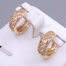 Сережки ХР. Позолота 18К. Камені: білий циркон. Діаметр: 14 мм. Ширина: 5 мм.