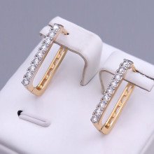 Сережки ХР. Позолота 18К + родій. Камені: білий циркон. Довжина: 20 мм. Ширина: 2 мм.