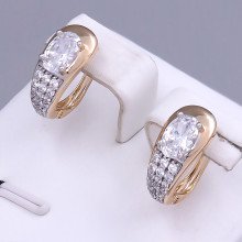 Сережки ХР. Позолота 18К + родій. Камені: білий циркон. Довжина: 15 мм. Ширина: 7 мм.