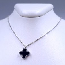 Ланцюжок з двостороннім кулоном з чорною емаллю Stainless Steel. Сталь. Родій. Довжина: 40-45 см