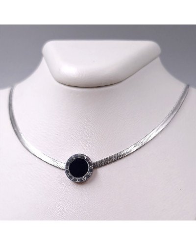 Ланцюжок з кулоном з чорною емаллю Stainless Steel. Сталь. Родій. Довжина: 40-45 см