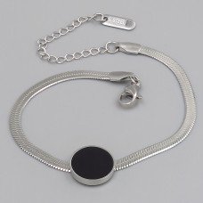 Браслет з чорною емаллю Stainless Steel. Сталь. Родій. Довжина: 17-22 см. Ширина: 10 мм.