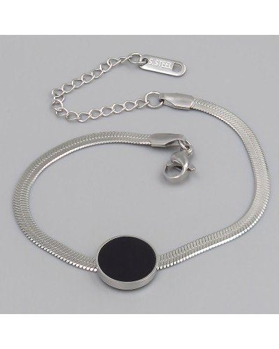 Браслет з чорною емаллю Stainless Steel. Сталь. Родій. Довжина: 17-22 см. Ширина: 10 мм.