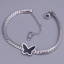Браслет з чорною емаллю Stainless Steel. Сталь. Родій. Довжина: 17-22 см. Ширина: 12 мм.