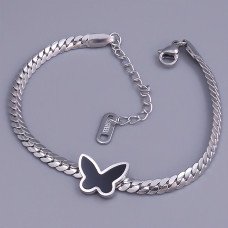 Браслет з чорною емаллю Stainless Steel. Сталь. Родій. Довжина: 17-22 см. Ширина: 12 мм.