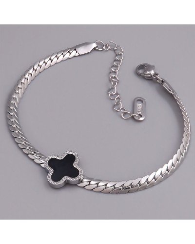 Браслет з чорною емаллю Stainless Steel. Сталь. Родій. Довжина: 17-22 см. Ширина: 13 мм.
