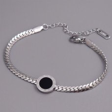 Браслет з чорною емаллю Stainless Steel. Сталь. Родій. Довжина: 17-22 см. Ширина: 11 мм.