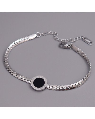 Браслет з чорною емаллю Stainless Steel. Сталь. Родій. Довжина: 17-22 см. Ширина: 11 мм.
