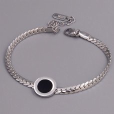 Браслет з чорною емаллю Stainless Steel. Сталь. Родій. Довжина: 17-22 см. Ширина: 11 мм.