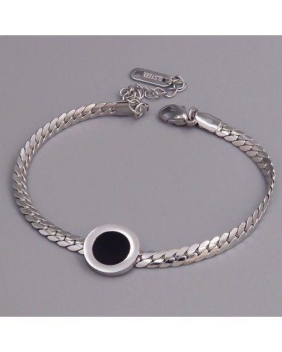 Браслет з чорною емаллю Stainless Steel. Сталь. Родій. Довжина: 17-22 см. Ширина: 11 мм.