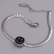 Браслет з чорною емаллю Stainless Steel. Сталь. Родій. Довжина: 17-22 см. Ширина: 10 мм.