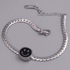 Браслет з чорною емаллю Stainless Steel. Сталь. Родій. Довжина: 17-22 см. Ширина: 10 мм.