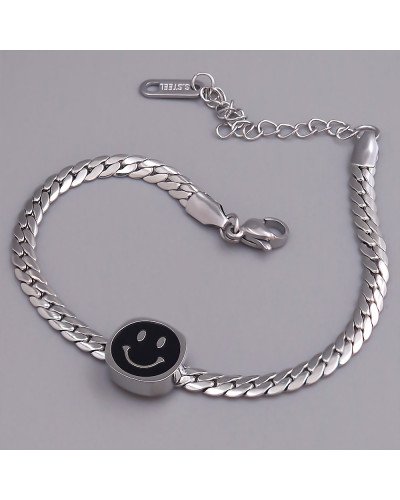 Браслет з чорною емаллю Stainless Steel. Сталь. Родій. Довжина: 17-22 см. Ширина: 10 мм.