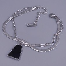 Браслет з чорною емаллю Stainless Steel. Сталь. Родій. Довжина: 17-22 см. Ширина: 13 мм.