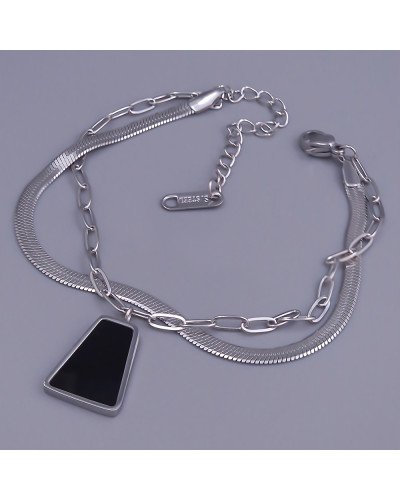 Браслет з чорною емаллю Stainless Steel. Сталь. Родій. Довжина: 17-22 см. Ширина: 13 мм.