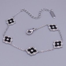 Браслет з чорною емаллю Stainless Steel. Сталь. Родій. Довжина: 17-22 см. Ширина: 10 мм.