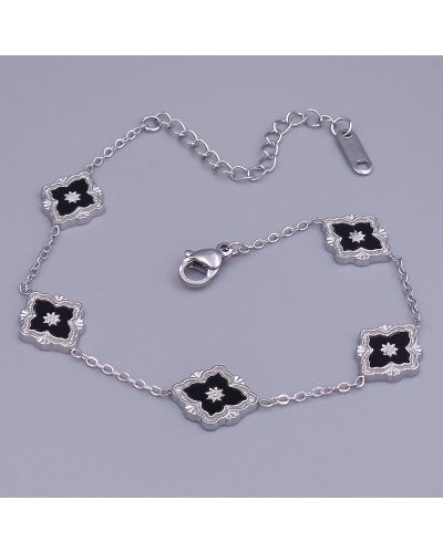 Браслет з чорною емаллю Stainless Steel. Сталь. Родій. Довжина: 17-22 см. Ширина: 10 мм.