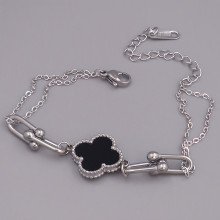 Браслет двосторонній з чорною емаллю Stainless Steel. Сталь. Родій. Довжина: 17-22 см. Ширина: 15 мм.