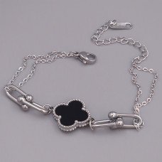 Браслет двосторонній з чорною емаллю Stainless Steel. Сталь. Родій. Довжина: 17-22 см. Ширина: 15 мм.