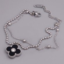 Браслет двосторонній з чорною емаллю Stainless Steel. Сталь. Родій. Довжина: 17-22 см. Ширина: 15 мм.