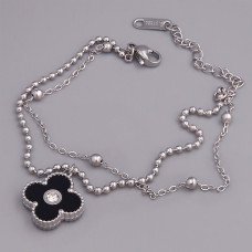 Браслет двосторонній з чорною емаллю Stainless Steel. Сталь. Родій. Довжина: 17-22 см. Ширина: 15 мм.