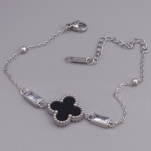 Браслет двосторонній з чорною емаллю Stainless Steel. Сталь. Родій. Довжина: 17-22 см. Ширина: 15 мм.