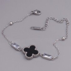 Браслет двосторонній з чорною емаллю Stainless Steel. Сталь. Родій. Довжина: 17-22 см. Ширина: 15 мм.