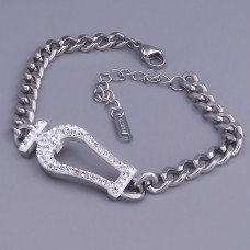 Браслет двосторонній з білою емаллю Stainless Steel. Сталь. Родій. Довжина: 18-23 см. Ширина: 15 мм.