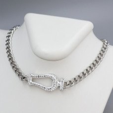 Ланцюжок з кулоном з білою емаллю Stainless Steel. Сталь. Родій. Камені: білий циркон. Довжина: 41-46 см