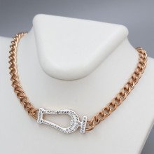 Ланцюжок з кулоном з білою емаллю Stainless Steel. Сталь. Позолота ЧВ. Камені: циркон. Довжина ланцюжка: 41-46 см