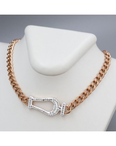 Ланцюжок з кулоном з білою емаллю Stainless Steel. Сталь. Позолота ЧВ. Камені: циркон. Довжина ланцюжка: 41-46 см