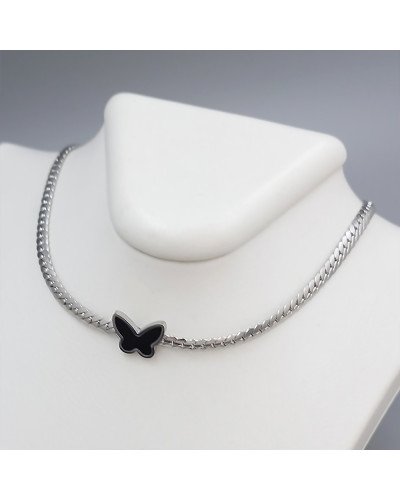 Ланцюжок з кулоном з чорною емаллю Stainless Steel. Сталь. Родій. Довжина: 40-45 см