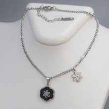 Ланцюжок з кулоном з чорною емаллю Stainless Steel. Сталь. Родій. Камені: білий циркон. Довжина: 40-45 см