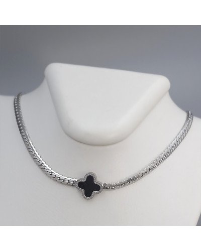 Ланцюжок з кулоном з чорною емаллю Stainless Steel. Сталь. Родій. Довжина: 40-45 см