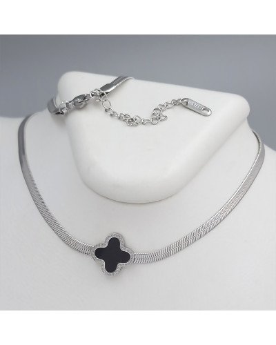 Ланцюжок з кулоном з чорною емаллю Stainless Steel. Сталь. Родій. Довжина: 40-45 см
