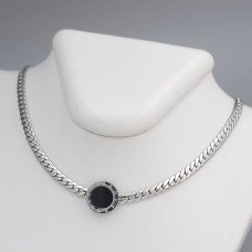 Ланцюжок з кулоном з чорною емаллю Stainless Steel. Сталь. Родій. Довжина: 40-45 см
