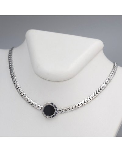 Ланцюжок з кулоном з чорною емаллю Stainless Steel. Сталь. Родій. Довжина: 40-45 см