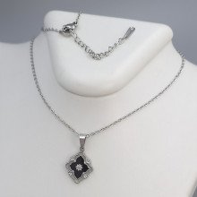 Ланцюжок з кулоном з чорною емаллю Stainless Steel. Сталь. Родій. Довжина: 40-45 см