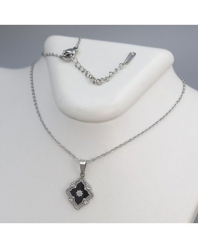 Ланцюжок з кулоном з чорною емаллю Stainless Steel. Сталь. Родій. Довжина: 40-45 см